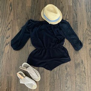 Elan off the shoulder black romper